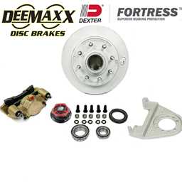 DeeMaxx® 7,000 lbs. Disc Brake Kit with 9/16" Studs for One Wheel with Gold Zinc Caliper and Dexter® Fortress® Aluminum Cap - DM7KGOLD916-F
