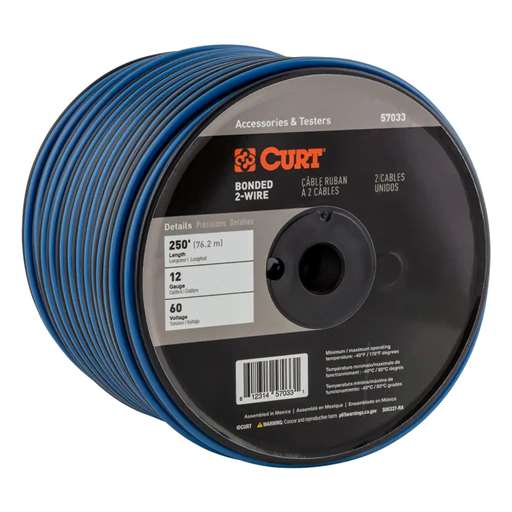 Curt Automotive Primary Wire, 2-Bond Black, Blue 250' Spool - 57033